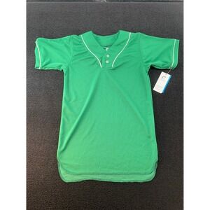 CHAMPPRO Youth Baseball Jersey Green Short Sleeve Button Front Performance L